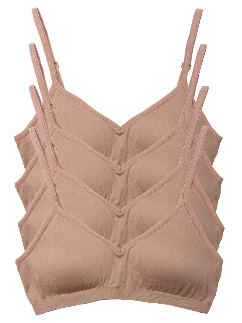 Kalon Womenâ€™s 4 Pack Demi Padded Bralette Wireless Comfortable Bra (M/L, 4PK Med Beige) - Image 1